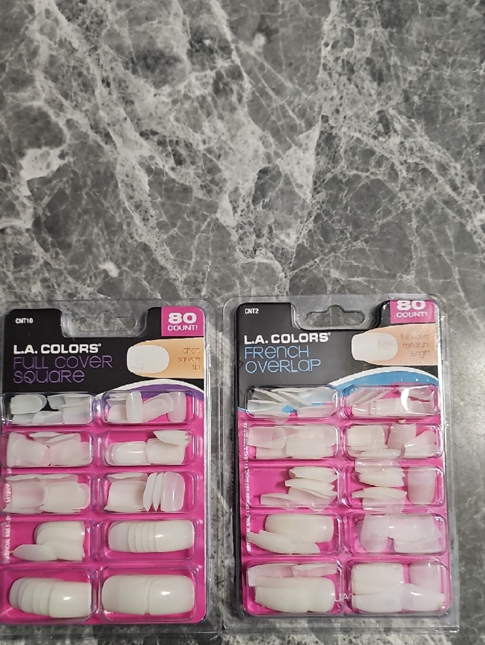 L.A. COLORS White Faux Nail Sets - Full Cover Square & French Overlap (2 Pack)
